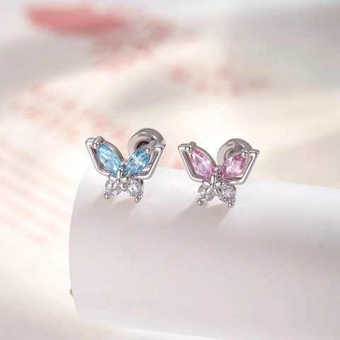 Vlinder Kraakbeen Stud Oorbel Titanium Staal Koper Zirkoon Micro Ingelegd Piercing Sieraden Voor Vrouwen Schroef Platte Achterkant