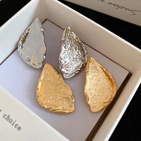 Hammered Metal Geometric Triangle Earrings With 925 Sterling Silver Earring Post Vintage Irregular Studs For Women