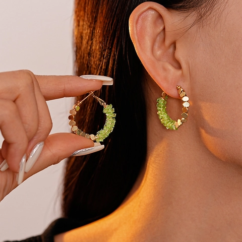 Artificial Crystal Spliced Hoop Earrings Gold Plated Copper Sweet Candy Color For Women Silver Earring Post