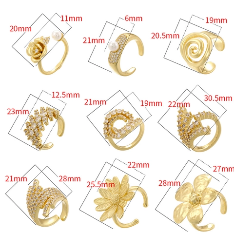 Anello Aperto in Ottone con Fiori per Donna Perla Artificiale Strass Intarsiato Geometrico Regolabile Gioielli Anello