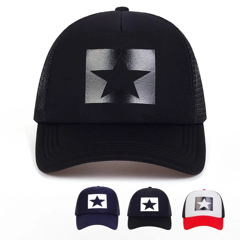 Star Print Trucker Hat Breathable Mesh Cotton Baseball Cap Adjustable Outdoor Sunshade Sporty Unisex Headwear
