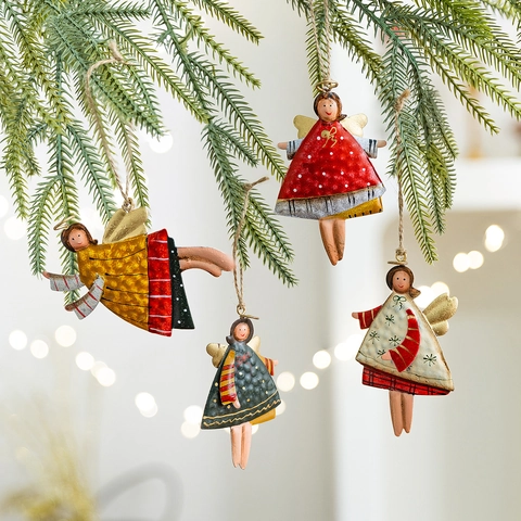 Christmas Angel Hanging Ornaments Hand Painted Iron Metal Decorative Figurines For Holiday Tree Home Decor