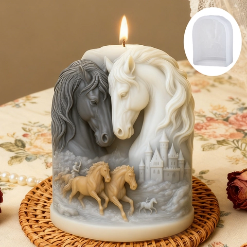 3D Horse And Castle Relief Silicone Mold For DIY Handmade Candle Soap Plaster Resin Crafting Tool