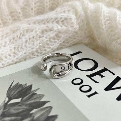 925 Sterling Silber Offener Ring Unregelmäßig Gebogen Flüssigmetall Stil Minimalistisch Poliert Verstellbar Schmuck Damen