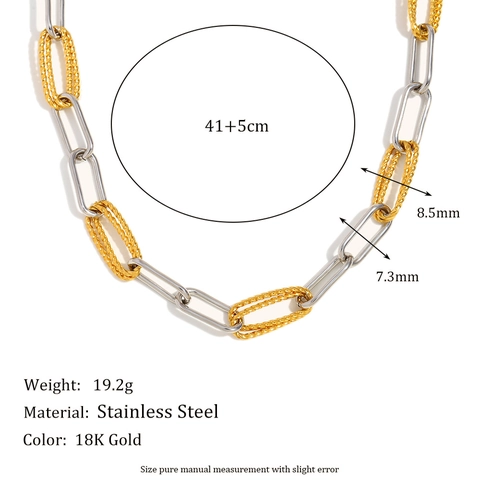 Collana Bicolore Acciaio Inossidabile Placcato Oro 18K Maglie A Graffetta E Fune Ritorta Gioielli Moda Geometrici Per Donna