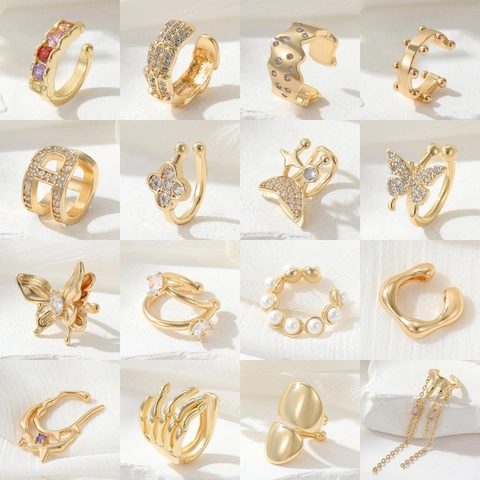 Fashion Copper Ear Cuffs For Women Light Luxury U-Shaped Non Pierced Ear Clips Rhinestone Artificial Pearl Tassel Butterfly Jewelry Gift