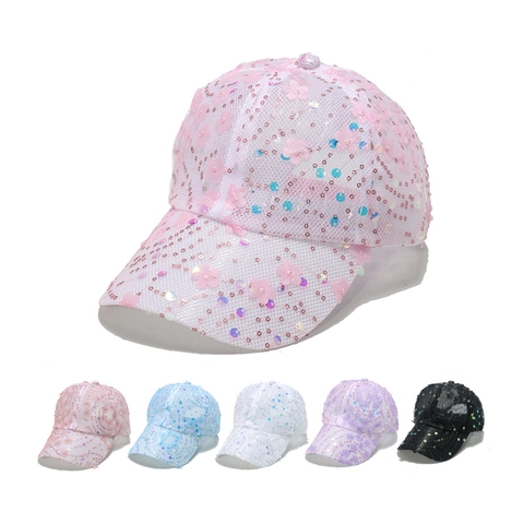 Women Baseball Cap Mesh Sequins 3D Flowers Breathable Sun Protection Summer Outdoor Fashion