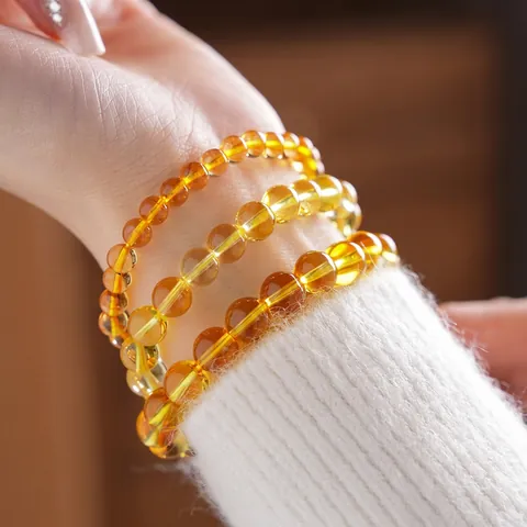 Citrin Kristall Perlenarmband Retro Elegant Gelb Rundstein Stretch Schmuck Für Frauen Luxus Mode