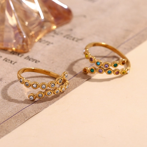 Anello Aperto a Croce in Acciaio Inossidabile alla Moda Placcato Oro 18K Strass Anello Geometrico per Donna Gioielli