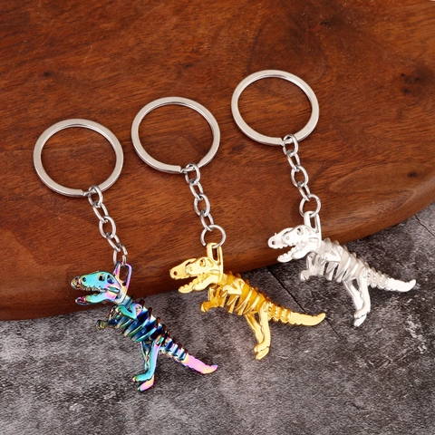 Skeleton Dinosaur Cat Unicorn Keychain Metal Zinc Alloy Rainbow Colorful Mechanical Bone Pendant Halloween Party Gift Novelty Charm