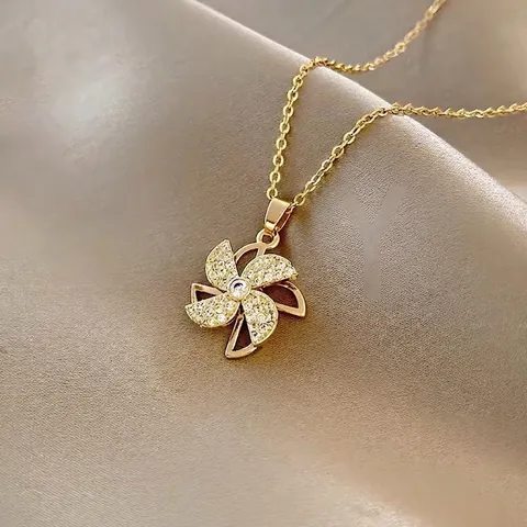 Roterende Windmolen Hanger Ketting Koper Zirconia Niche Ontwerp Trendy Spinner Glinsterende Sieraden Voor Vrouwen
