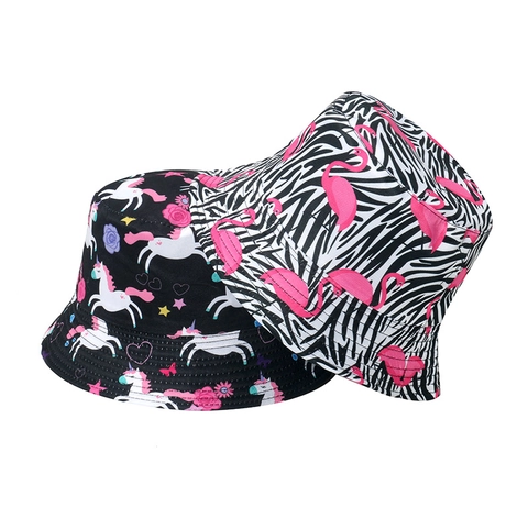 Bucket Hat Polyester Sun Protection Summer Outdoor Tropical Cartoon Print Fishing Beach Cap For Women Men