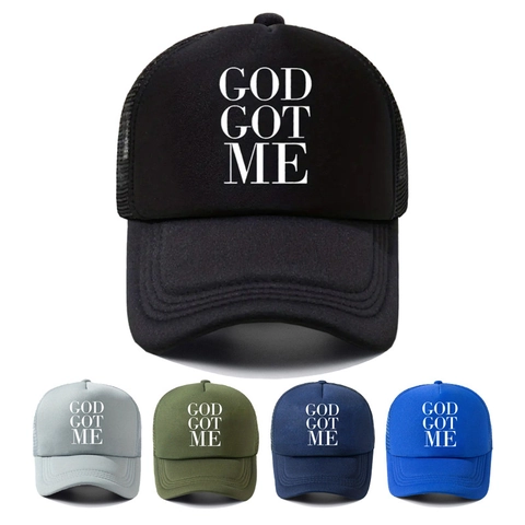 Cappello Trucker God Got Me Stampa Lettere Rete Traspirante Protezione Solare Baseball Outdoor Casual Streetwear Unisex