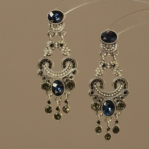 Pendientes Colgantes Barrocos Vintage Con Poste De Plata De Ley 925 Imitación De Perla Artificial Y Diamantes De Imitación Azules