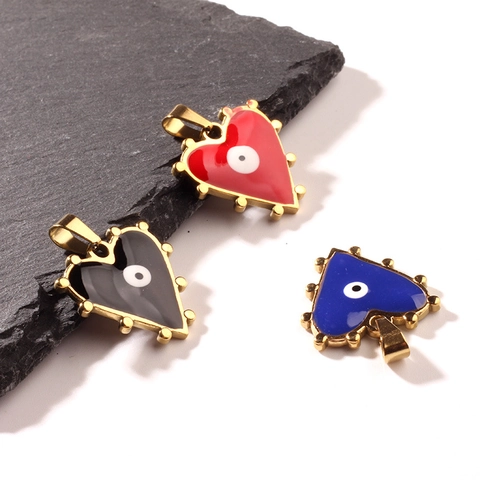 Herz Evil Eye Anhänger Edelstahl Vergoldet Emaille Teufelsauge Charm Für DIY Schmuckherstellung Persönlichkeit Halskette Zubehör