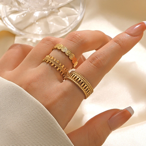 Stainless Steel Adjustable Ring Geometric Hollow Roman Design Zipper Style Minimalist Fashion Jewelry For Women