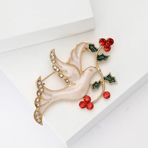 Peace Dove Pigeon Brooch With Enamel And Rhinestones Olive Branch Alloy Pin For Women Suit Accessories