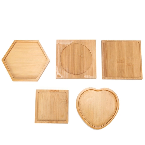 Gardening Fleshy Flower Pot Bamboo Holder Ceramic Fleshy Flower Pot Tray Bamboo Frame Heat Insulation Anti-Scalding Ceramic Coaster Square Round