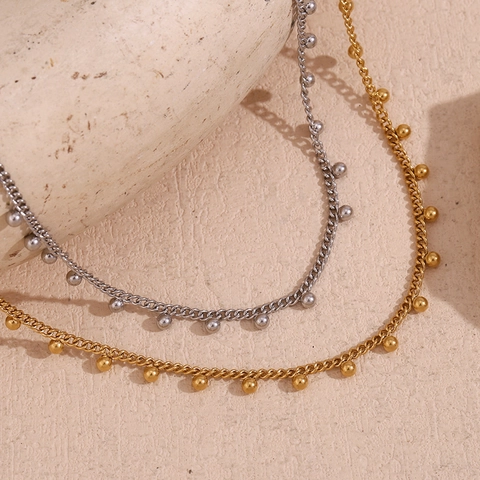 Collana Minimalista con Ciondolo a Perline in Acciaio Inossidabile Boemia Placcata Oro 18K Gioielli a Catena Raffinata per Donna Regalo Elegante