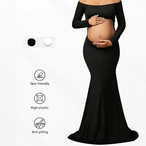 Abbigliamento Fotografia Maternità Spalle Scoperte Crop Top Maniche Lunghe E Gonna Sirena Lunghezza Pavimento Poliestere