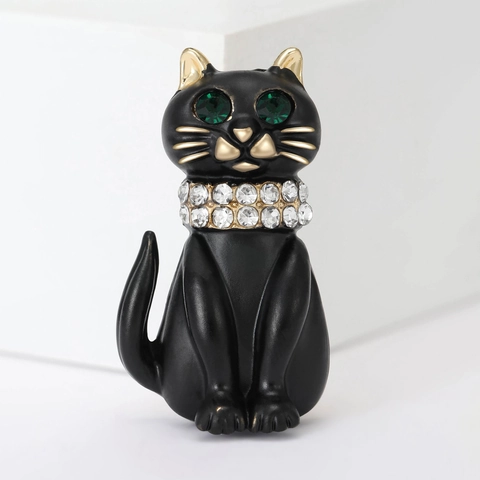 Spilla Gatto Nero in Lega di Moda Pin in Smalto per Donna Spilla Animale con Strass Gioielli Accessori per Abiti Regalo