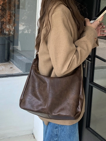 Dames Crossbodytas PU Leer Grote Capaciteit Hobo Tote Vintage Street Style Verstelbare Schouderriem Rits Casual
