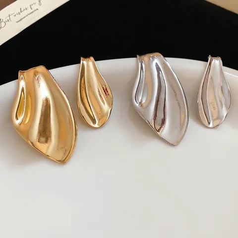 Asymmetric Irregular Liquid Metal Wave Earrings Alloy With 925 Sterling Silver Earring Post Statement Minimalist Fashion