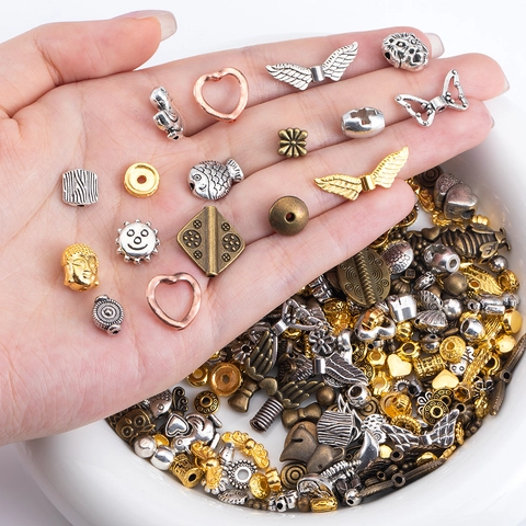 Vintage Alloy Mixed Spacer Beads And Charms For DIY Jewelry Making Antique Bronze Silver Gold Heart Wing Flower Shape