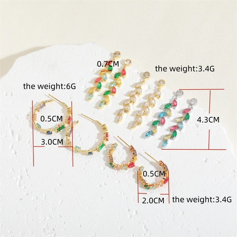 Fashion Copper Colorful Zirconia Leaf Heart Hoop Earrings For Women 14K Gold Plated Luxury Stud Earring Jewelry Gift