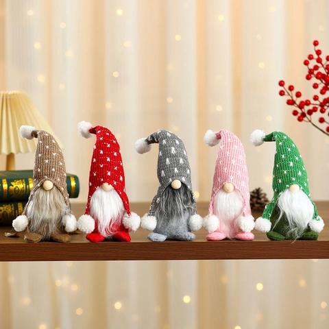 Kerstkabouter Pluche Gezichtsloze Pop Zittend Ornament Gebreide Muts Lange Baard Tafel Desktop Decoratie