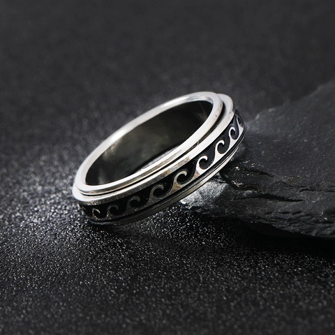 Anillo Giratorio De Acero Inoxidable Patrón De Ondas Alivio Del Estrés Banda De Moda Para Hombres Y Mujeres