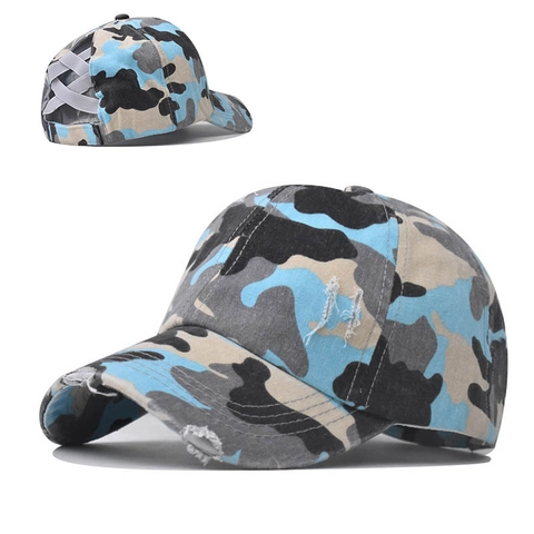 Casquette de Baseball Camouflage pour Femmes Queue de Cheval Coton Usé Criss Cross Messy Bun Camo Chapeau de Soleil Réglable