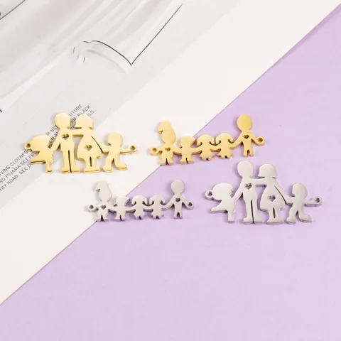 Ciondoli Silhouette Famiglia Acciaio Inossidabile Lucidato A Specchio Mano Nella Mano Accessori Creazione Gioielli