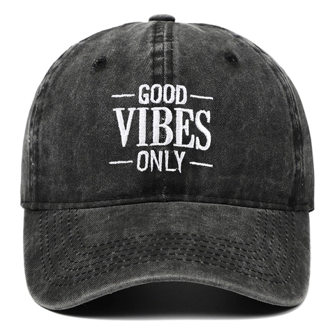 Good Vibes Only Embroidery Baseball Cap Washed Cotton Retro Adjustable Vintage Sun Hat For Men Women