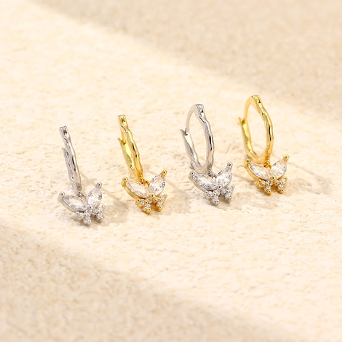 Orecchini A Cerchio Con Pendente A Farfalla Argento Sterling 925 Zirconia Torsione Irregolare Gioielli Per Donna