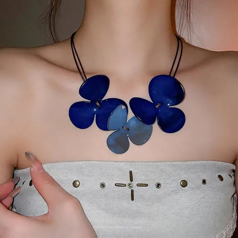 Blumen Anhänger Halskette Acryl Blütenblätter Wachsseil Verstellbare Kette Sommerurlaub Retro Stil Für Damen