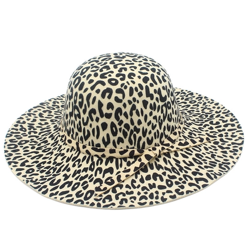 Dames Vintage Luipaardprint Fedora Hoed Met Brede Rand Katoen Polyester Mix Mode Warm Winddicht Zonnehoed Met Lint