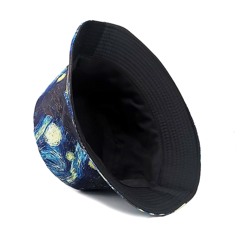 Omkeerbare Vissershoed Van Gogh Sterrennacht Olieverfprint Dubbelzijdig Zonbescherming Polyester Artistiek Unisex