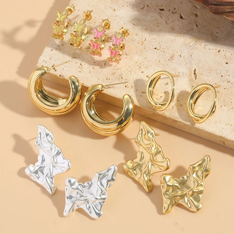 Pendientes De Aro De Mariposa Cobre Esmalte Irregular Lava Geométrica Joyería Minimalista Estilo Para Mujeres