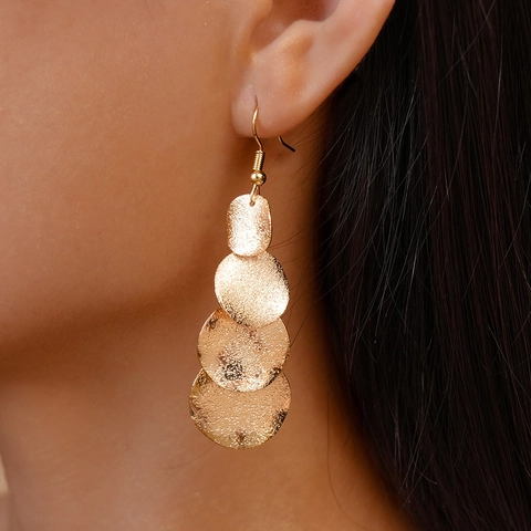 Irregular Geometric Matte Metal Round Multi Layer Drop Earrings With Stainless Steel Earring Post Fashion Jewelry