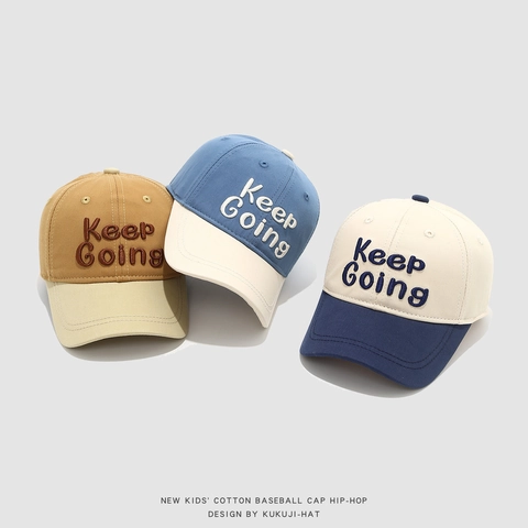 Kids Cotton Baseball Cap Color Block Keep Going Letter Embroidery Sun Protection Hip Hop Hat For Toddlers Boys Girls