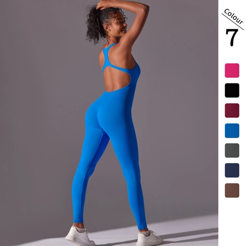 Women Yoga Jumpsuit Bodysuit Workout Jumpsuit Nylon Spandex Seamless Breathable Backless Slim Fit Athletic Gym Romper