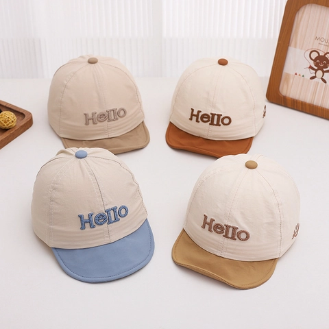 Kids Baseball Cap Soft Brim Hello Letter Smile Embroidery Polyester Quick Dry Summer Sun Hat For Boys Girls