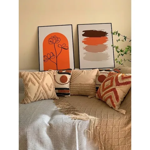 Getufteter Kissenbezug Baumwolle Leinen Geometrisch Boho Nordic Dekorativer Kissenhülle Mit Quasten Für Sofa Bett