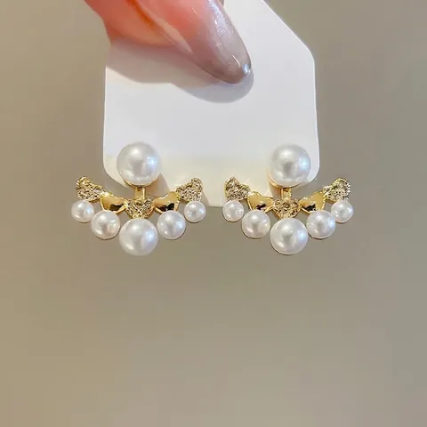 Orecchini A Lobo Con Künstliche Perle A Cuore A Forma Di Ventaglio Con Zircone Rame E Perno In Argento Gioielli Eleganti Da Donna