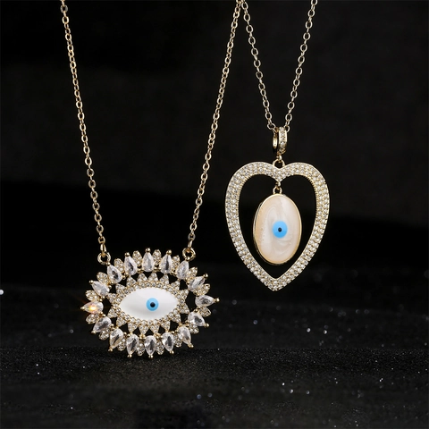 Evil Eye Anhänger Halskette 18K Vergoldetes Kupfer Mit Zirkonia Herz Sonnenform Blaues Auge Schmuck Für Damen
