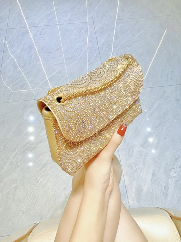 Borsa Da Sera Pochette Donna Con Strass Motivo A Spirale Catena In Metallo Lusso Piccola Borsa A Tracolla Party