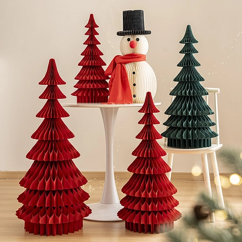 Honeycomb Paper Christmas Tree Ornament Snowman Folding Dimensional Festive Decoration Desktop Floor Standing Indoor Scene Props