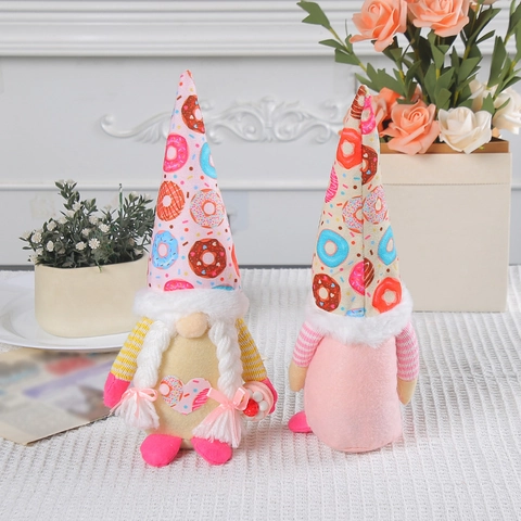 Kerstkabouter Pluche Gezichtsloze Pop Met Donut Thema Puntmuts Handgemaakt Stoffen Ornament Voor Feestelijke Huisdecoratie