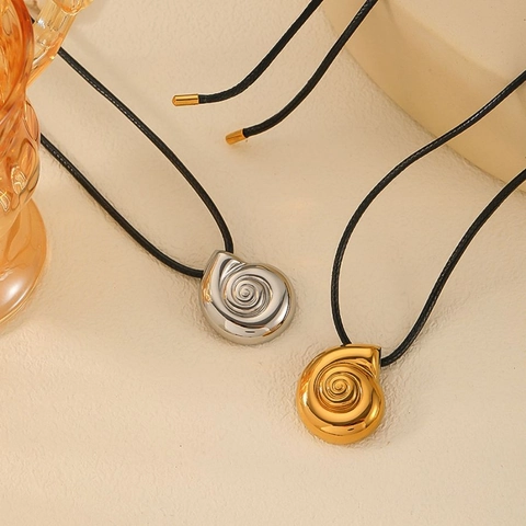 Muschel Schnecke Anhänger Halskette Edelstahl 18K Vergoldet Ozean Stil Wachsschnur Für Damen Wasserdichter Schmuck